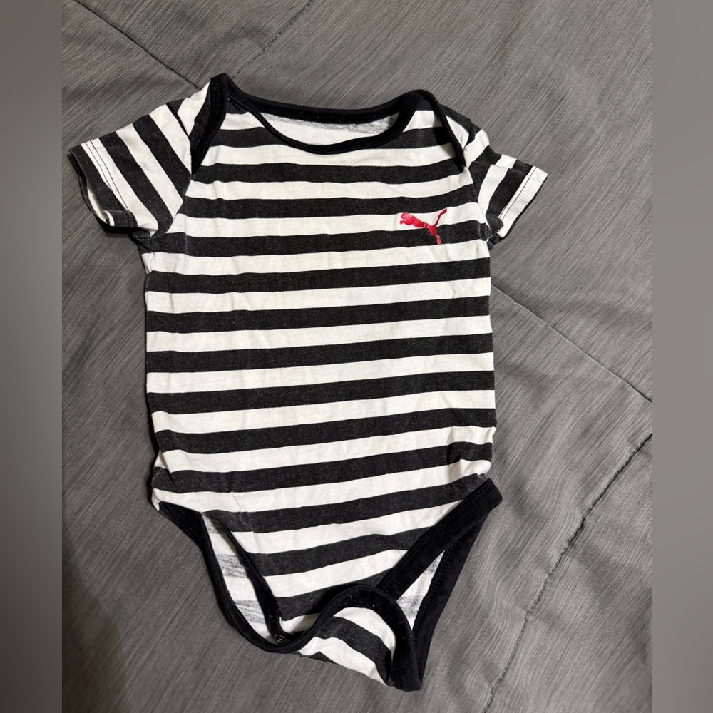 Puma Black and White Striped Infant Onesie